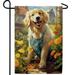 America Forever Spring Summer Golden Retriever Dog Garden Flag 12.5 x18 inch Double Sided Golden Retriever Puppy Floral Spring Garden Flag for Outdoor Dog Flag Yard Decoration