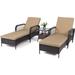 LEVELEVE Outdoor Patio Lounge Chairs PE Rattan Chaise Lounge with w/6 Positions Adjustable Backrest Armrests Padded Cushions for Poolside Balcony Garden Deck (A-Khaki 2 Lounges+1 Table)