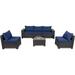 LEVELEVE 6 Pieces Outdoor Patio Furniture Sets Rattan Conversation Sectional Set Manual Weaving Wicker Patio Sofa w/Table&Wide Armrest