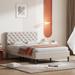 Beige Full Size Linen Upholstered Platform Bed: Pine Wood Frame, Button-Tufted