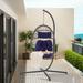 1-Person Gray Metal Porch Swing Egg Chair with Stand and Cushion