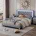 Gray Velvet Led-Lit Queen Platform Bed: Crystal Tufted Headboard