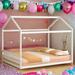 House-shaped Design Soild Pine Wood Queen Size Kids Bed Wooden House Bed with Headboard Kids Furniture, Gray