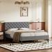 Gray Linen Upholstered Platform Bed, Button-Tufted Headboard