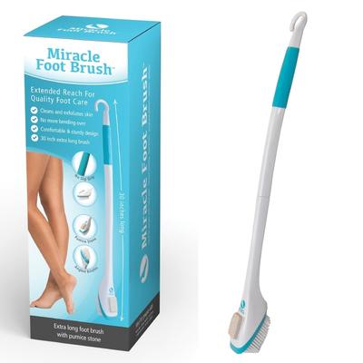 Miracle Foot Brush with Pumice Stone - 30" Reach for Exfoliating & Cleansing