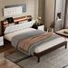 Walnut Queen Led Platform Bed With Usb Charging Station, Linen Storage Upholstered Headboard, Sturdy Frame, App-Controlled Leds