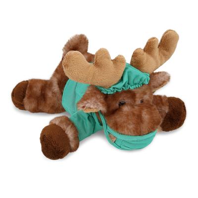 DolliBu Brown Lying Moose Doctor Plush Toy with Scrub Uniform and Cap - 9 inches