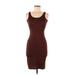 Doublju Casual Dress - Bodycon Scoop Neck Sleeveless: Brown Print Dresses - Women's Size X-Small