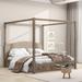 Brown Modern Pine Wood Canopy Platform Bed With Headboard And Support Legs, Sturdy Frame, Wash Finish