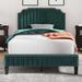 Green Velvet Full Size Camelback Upholstered Platform Bed, Hardwood Frame