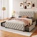 Full Size Modern Linen Upholstered Platform Bed, 4 Large Storage Drawers, Button Tufted Headboard