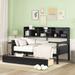 Versatile Daybed with Bedside Shelves & Two Drawers, Wood Sofa Bed Frame with Built-in Bookshelves, Wood Slat Support