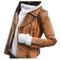 Pgeraug Womens Tops Vintage Leather Zipper Short Motorcycle Retro Jacket Winter Coats for Women Brown L