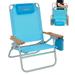 #WEJOY Aluminum Beach Chair Portable Folding Lawn Chairs Outdoor Camping Chairs with Wood Armrests Support 300 lbs Blue