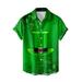 Stamzod St. Patricks Day Hawaiian Bowling Shirts For Men Short Sleeve Funny Magical Hat And Clovers Printed Summer Beach Casual Button Up Golfs Shirts On Clearance