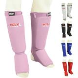 MRX BOXING & FITNESS Muay Thai Shin Guards Kick Boxing Leg & Foot Protector Pad MMA Shin Guard Extra Padding for Men or Women (Pink L/XL)