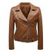 WXLWZYWL Winter Coats for Women Clearance Sale Women S Leather Lapel Slim Fitting Motorcycle Jacket Leather Jacket Brown