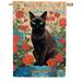 America Forever Spring Black Cat House Flag 28 x 40 inch Double Sided Kitty Orange Roses Floral Spring House Flag for Outdoor Cat Flag Yard Decoration