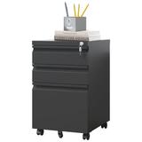 IKIMI 3 Drawer Mobile File Cabinet Under Desk Metal Filing Cabinet on Wheels Black Vertical File Cabinet with Lock Office Rolling Storage Cabinets for Legal/Letter/A4 File Fully Assembled