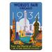 1934 World s Fair Chicago - Tour the World at the Fair - Vintage Travel Poster by Weimer Pursell c.1934 - 8 x 12 inch Vintage Wood Art Sign