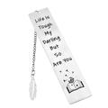 Waroomhouse Durable Bookmark Stainless Steel Bookmark Inscribed Feather Shape with Chain Tassel Pendant Exquisite Graduation Teachers Day Gift