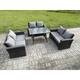 Fimous 6 Seater Rattan Wicker Garden Furniture Patio Conservatory Sofa Set with Rectangular Dining Table Love Seat Sofa