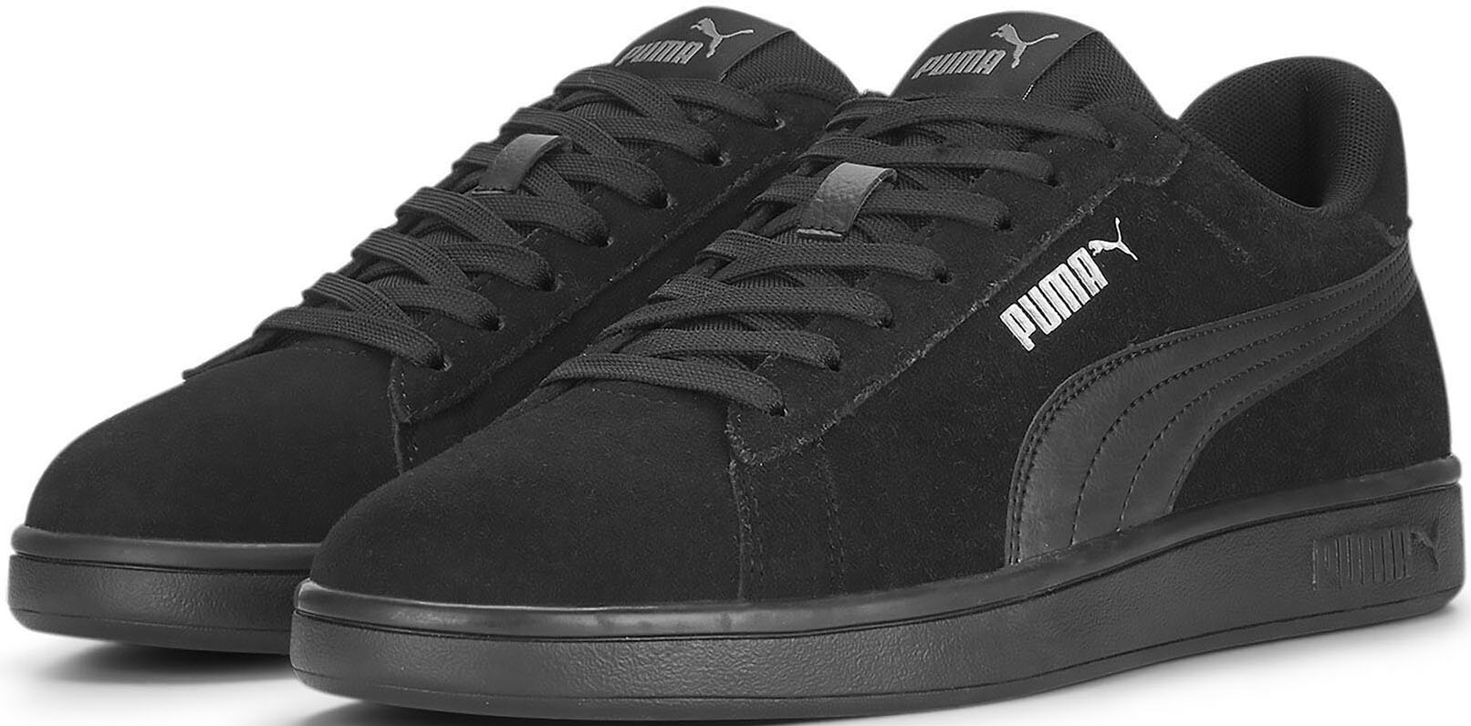 Sneaker PUMA "SMASH 3.0", Herren, Gr. 44,5, schwarz (puma schwarz, puma schwarz, puma silber), unifarben, Schuhe Sneaker
