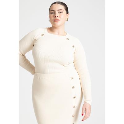 Plus Size Women's Button Detail Ribbed Sweater by ...