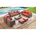 Latitude Run® Duponta 9 Piece Sectional Seating Group w/ Cushions Synthetic Wicker/All - Weather Wicker/Wicker/Rattan in Orange | Outdoor Furniture | Wayfair