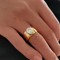 Bague goutte d'eau en acier inoxydable pour femme pierre CZ large bande bijoux simples et