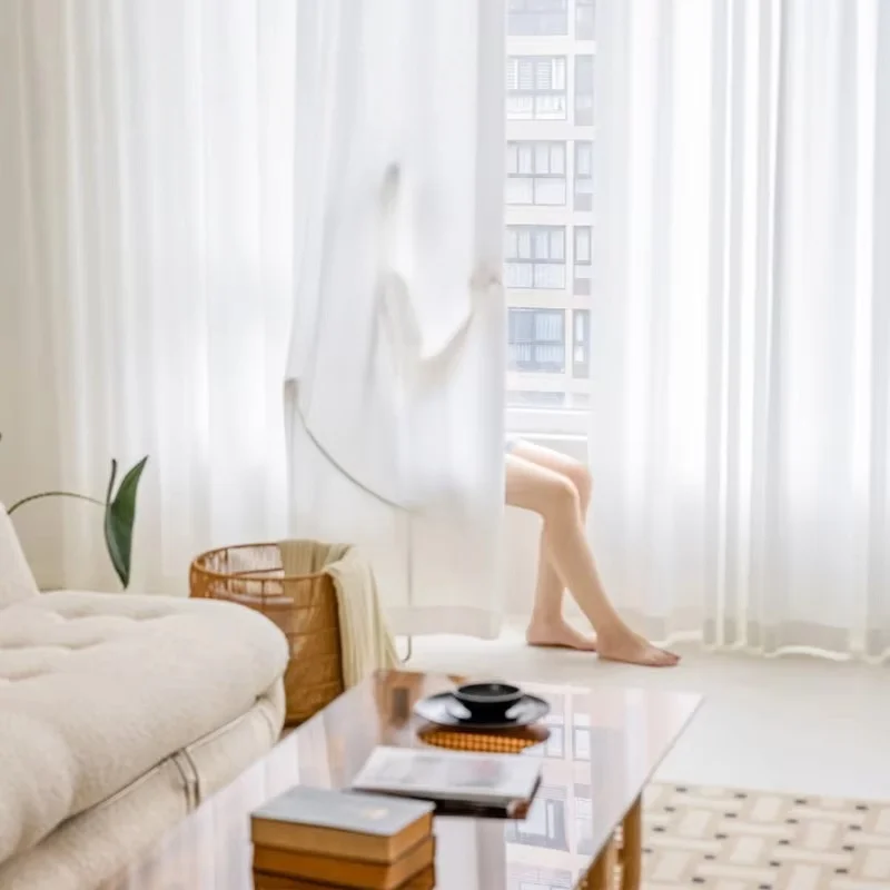 Rideau Transparent blanc de 310cm de hauteur, en Tulle Transparent, prêt à l