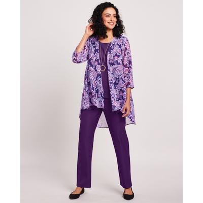 Blair Women's Three-Piece Duster Pants Set - Purple - PM - Petite