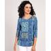 Blair Women's Three-Quarter Sleeve Patchwork Tee - Blue - L - Misses