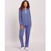 Blair Women's Rib Trim Pants Set - Blue - PS - Petite