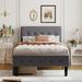 Twin Size Upholstered Platform Bed with Button Tufted Headboard and 2 Drawers, Wooden Bed Frame, No Box Spring Needed, Gray