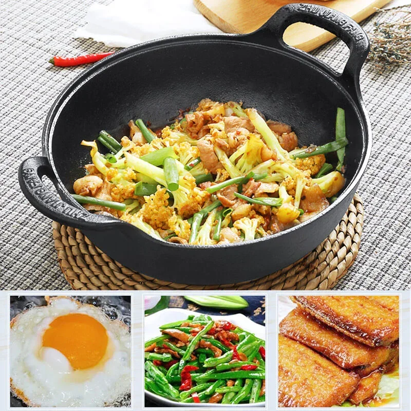 Gusseisen topf unbeschichtet und Antihaft Wok Auflauf Küche Kochtopf Gusseisen Pfanne Kochgeschirr Wok Pfanne Bratpfanne Image