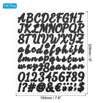 Alphabet Letters Numbers Stickers, 16 Sheets Self Adhesive Cursive Decal, Black