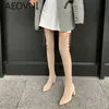 Winter Frau Overknee Hohe Stiefel Mode Slip Auf Socke Lange Stiefel Schuhe Damen Elegante Quadratische Ferse frauen Schuhe