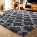 Luxury Shag Area Rug 4x6 Feet Geometric Fluffy Rugs, Dark Grey/White - 4 ft x 6 ft