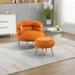 Velvet Accent Chair, Modern Upholstered Armchair, Tufted Chair with Ottoman,Single Leisure Chairs for Living Room Bedroom,Orange