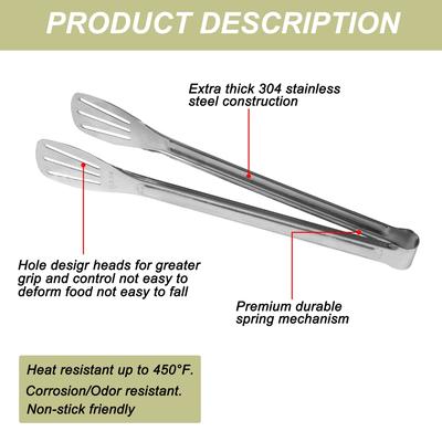 Kitchen Tongs Stainless Steel Barbecue Cooking Grilling Tongs - Silver