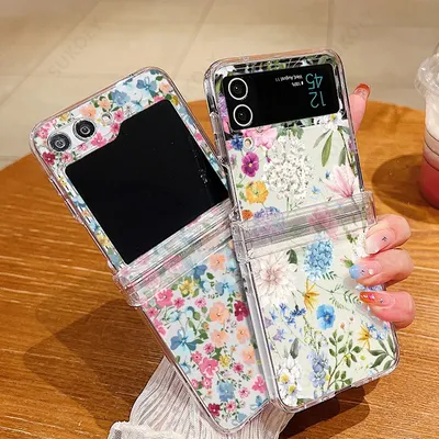 Für Samsung Galaxy Z Flip5 Flip4 Flip6 Hülle Blumenmuster stoßfest faltbar klar Hard Cover für Samsung Galaxy Z Flip 3 4 5 6