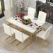 Modern 7-Piece Dining Table Set with Rectangular Marble Sticker Dining Table and PU Leather Dining Chairs, for Living Room