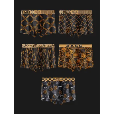 Luxuriöse Herren-Unterwäsche aus Baumwolle mit schwarzem Golddruck, antibakterielle, atmungsaktive Boxershorts, 4er-Pack Image
