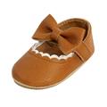 Miyanuby Infant Baby Girls Mary Jane Flats Bow Non-Slip Soft Sole Princess Toddler First Walkers Sneaker Wedding Dress Shoes Brown 0-18M