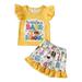 Fall Outfits For Baby Girls Summer Fly Sleeve Cartoon Prints Tops Shorts Two Piece Outfits Set Girls Clothing Yellow 3 Years-4 Years