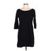 Banana Republic Casual Dress - Shift Boatneck 3/4 sleeves: Black Print Dresses - Women's Size Large
