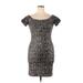 Dress the Population Cocktail Dress - Bodycon Boatneck Short sleeves: Silver Dresses - Women's Size X-Large