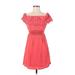 Guess Casual Dress - Mini Open Neckline Short sleeves: Pink Solid Dresses - Women's Size Small