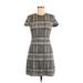 Theory Casual Dress - A-Line Crew Neck Short sleeves: Black Plaid Dresses - Women's Size P